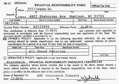 certificate of financial responsibility